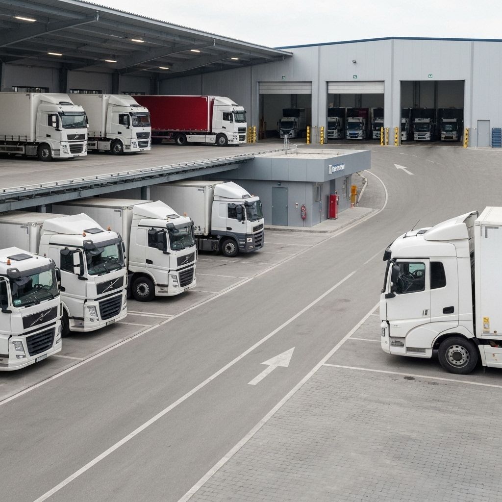 GLTC fleet of trucks and logistics vehicles at depot
